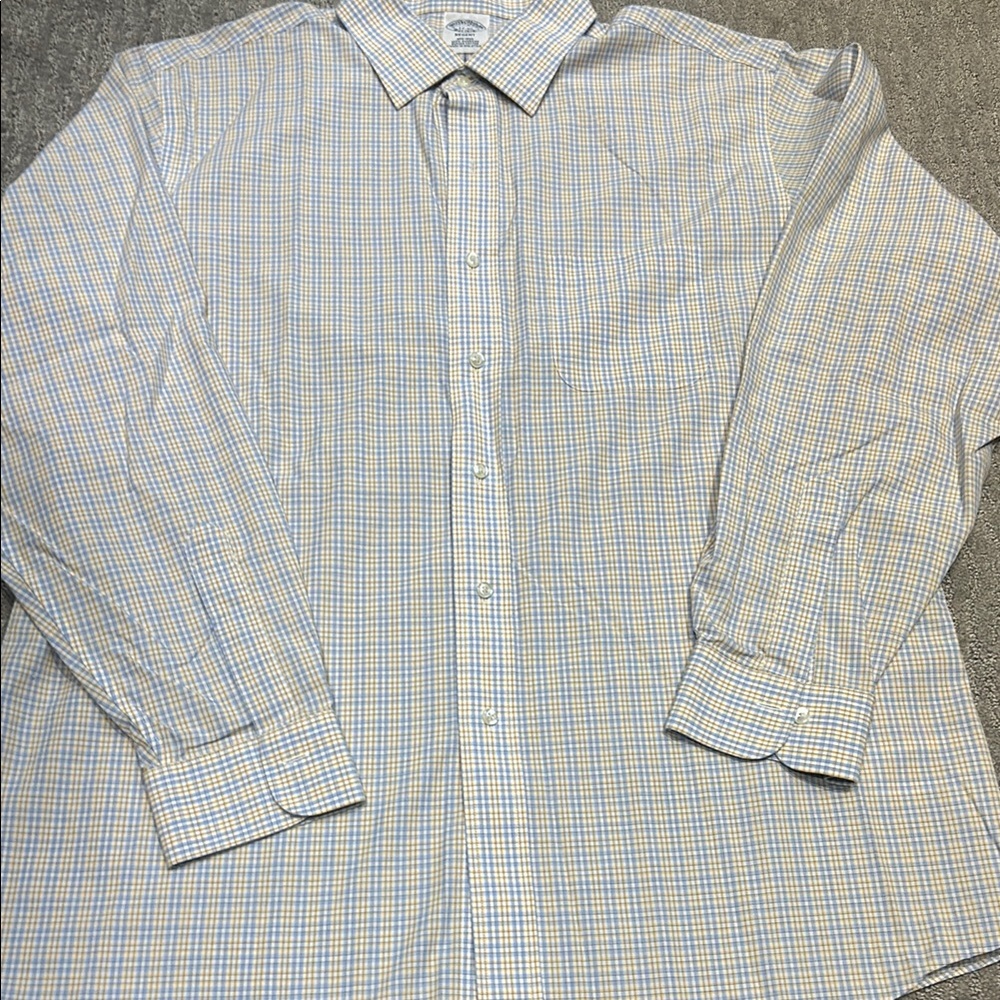Brooks brothers regent non iron blue and yellow plaid shirt